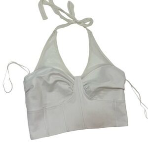 Steps White Halter Corset Crop Top L‎ Zipper Back Y2K going out coquette